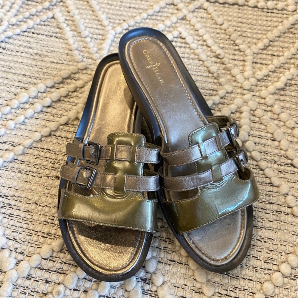 Cole‎ Haan Nordstrom Rack Womens Slide Sandals 10 Gunsmoke Gray Metallic